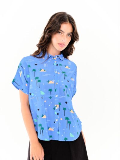 Camisa Sandal Palmeras Azul Celeste