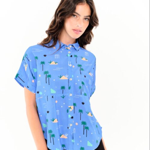 Camisa Sandal Palmeras Azul Celeste