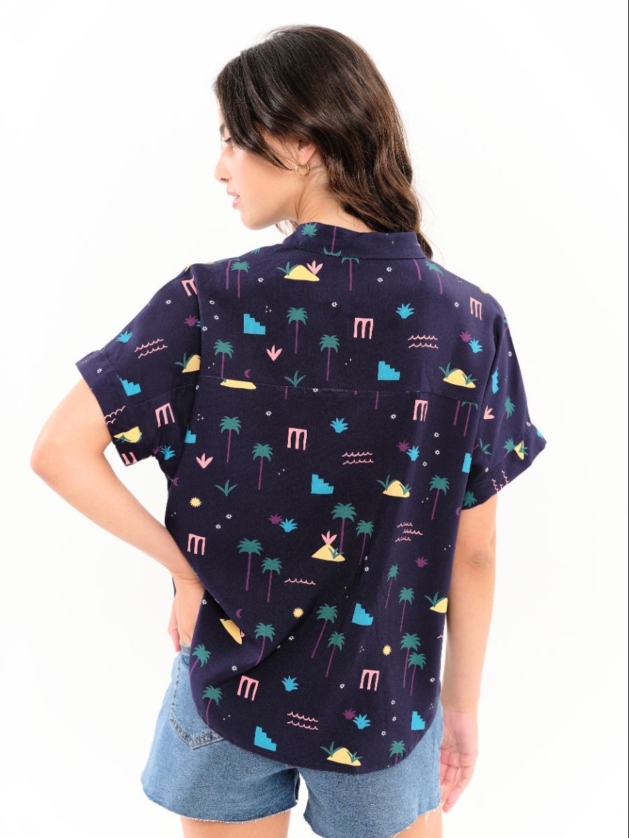 Camisa Sandal Palmeras Azul Marino - Imagen 2
