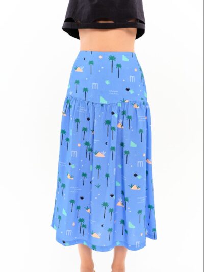 Falda Brisa Palmeras Azul Celeste