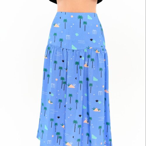 Falda Brisa Palmeras Azul Celeste