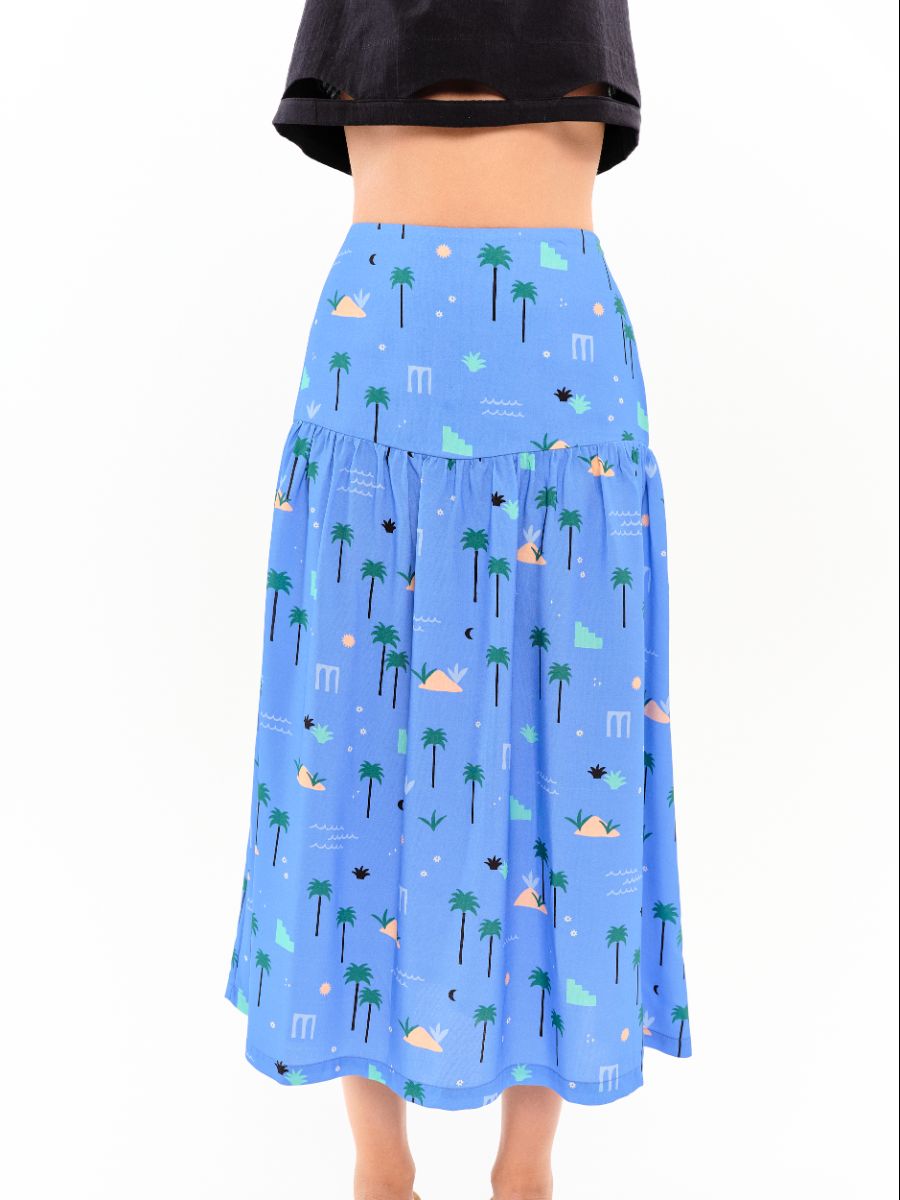 Falda Brisa Palmeras Azul Celeste