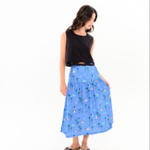 Falda Brisa Palmeras Azul Celeste