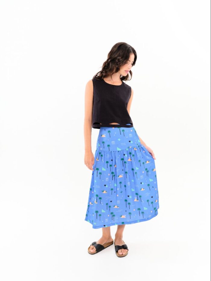 Falda Brisa Palmeras Azul Celeste