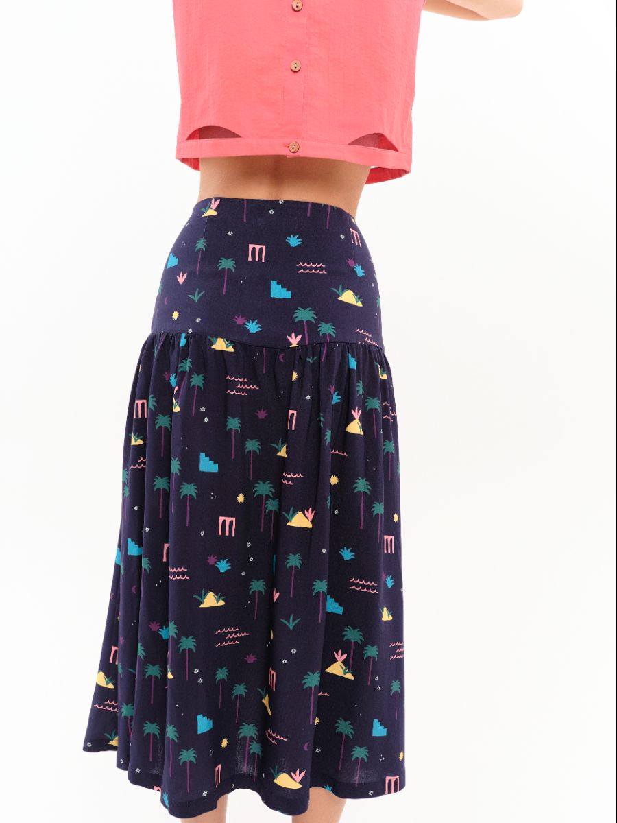 Falda Brisa Palmeras Azul Marino - Imagen 2