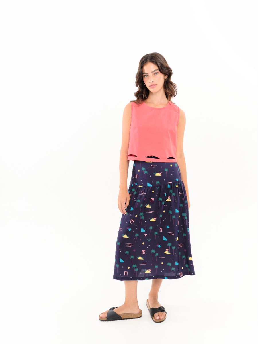 Falda Brisa Palmeras Azul Marino