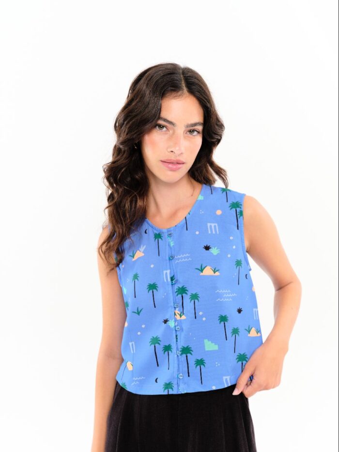 Top Abril Palmeras Azul Celeste