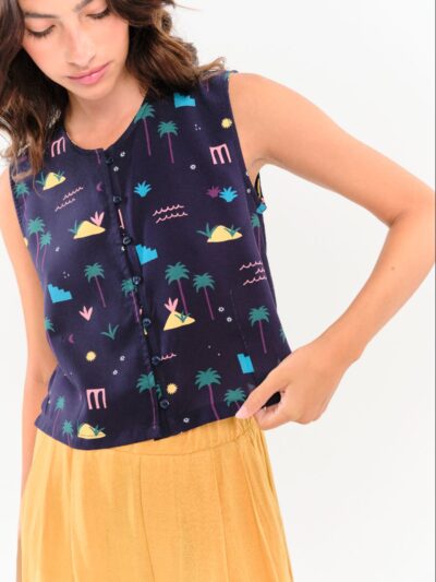 Top Abril Palmeras Azul Marino